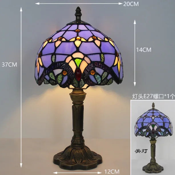 Lampe de Table Art Nouveau en Vitrail Violet Motif Floral