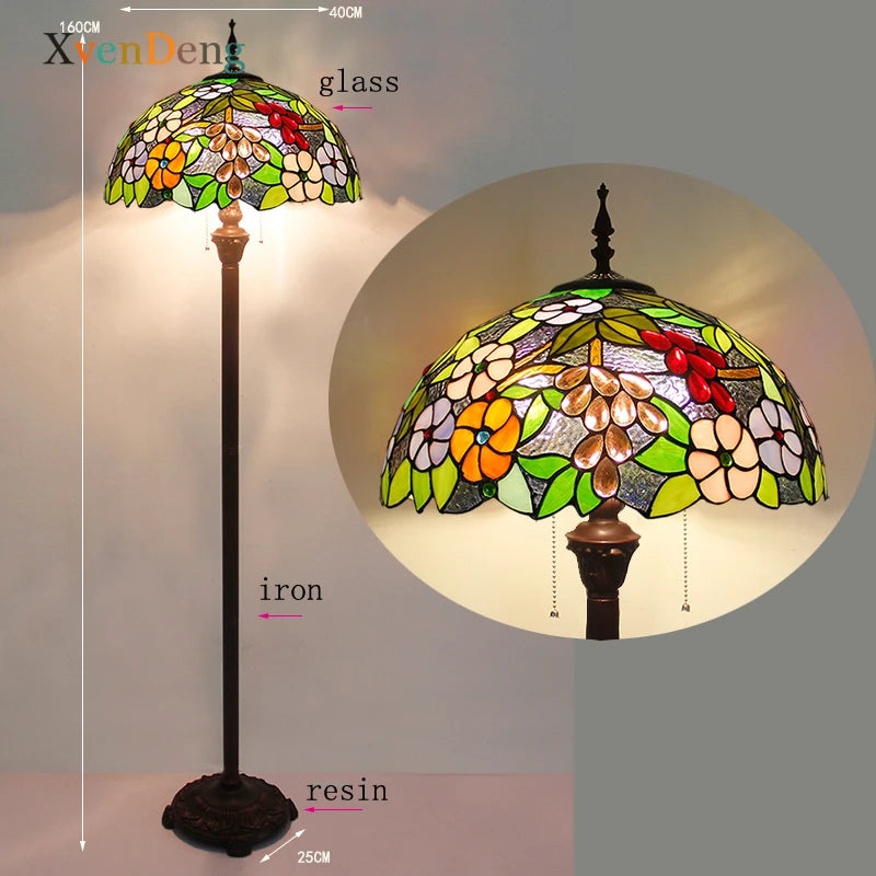 Lampadaire en Vitrail Tiffany Floral Coloré