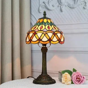 Lampe Tiffany en Verre Teinté à Motifs Géométriques