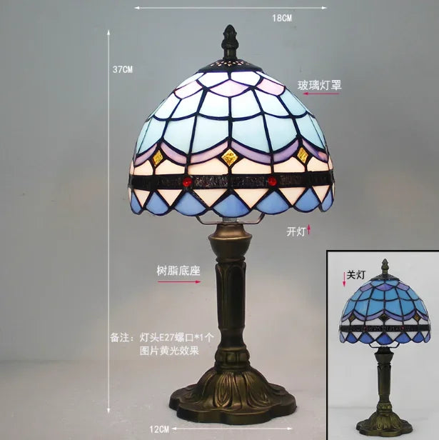 Lampe de Table Vitrail Style Tiffany Bleu et Violet