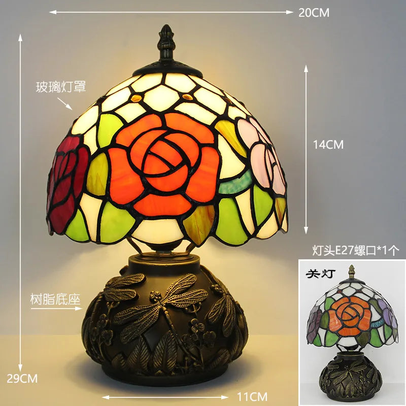 Lampe à Poser Style Tiffany Verre Teinté Rose