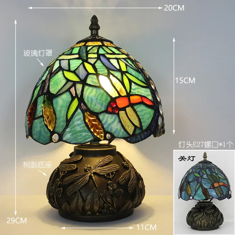 Lampe de Table Style Tiffany en Verre Teinté Libellules