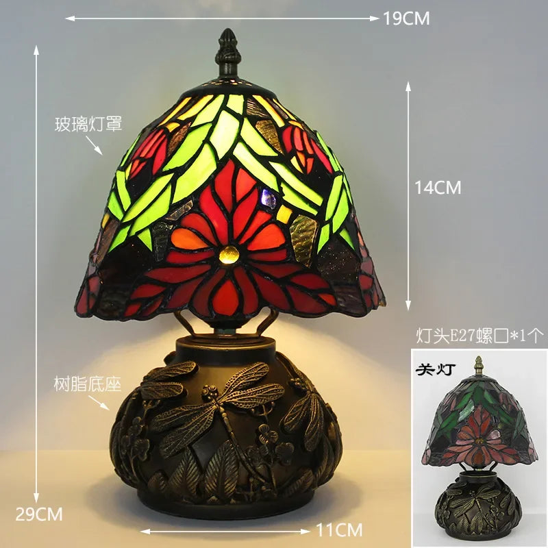 Lampe de Table Tiffany Florale et Libellules Rétro