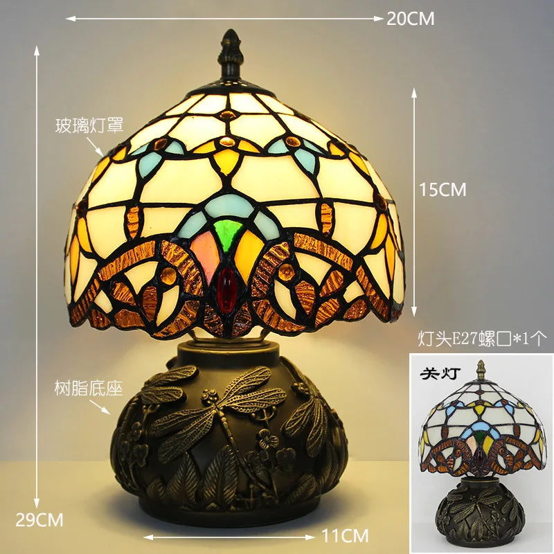 Lampe de Table Style Tiffany en Vitrail Libellules