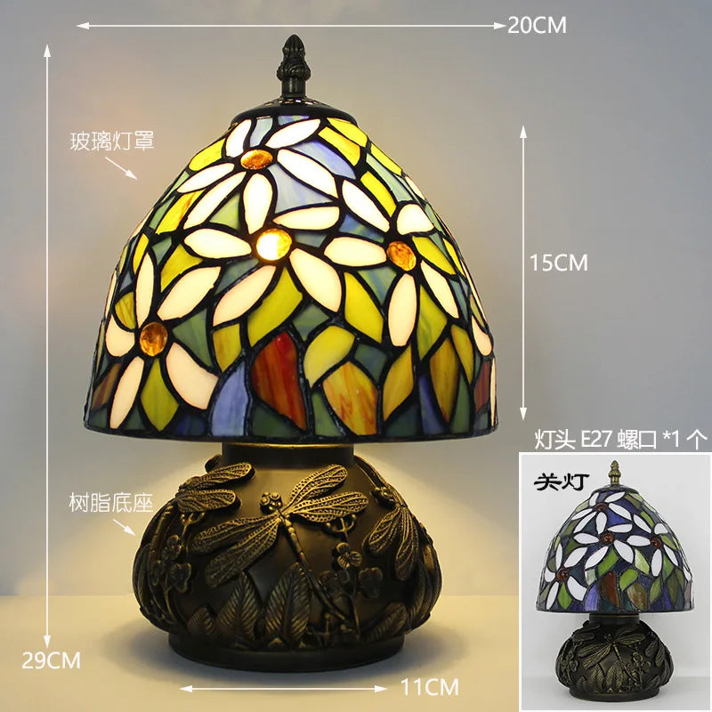 Lampe à Poser Tiffany Marguerites et Libellules en Verre
