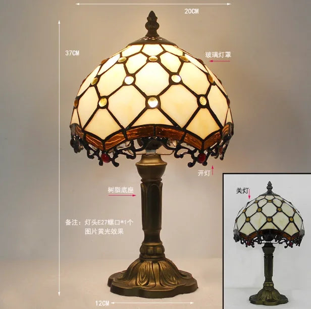 Lampe de Table Vitrail Tiffany Géométrique Beige