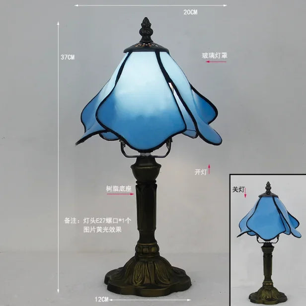 Lampe de Table Style Tiffany en Verre Bleu Pétale