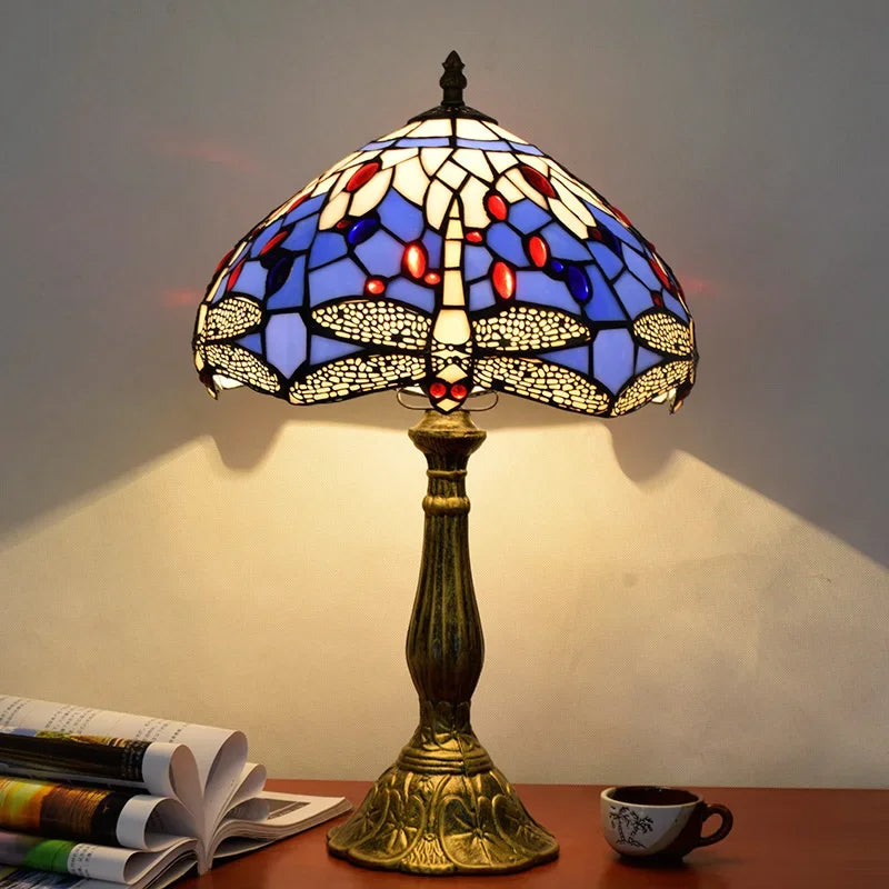 Lampe de Table en Vitrail Style Tiffany Libellules