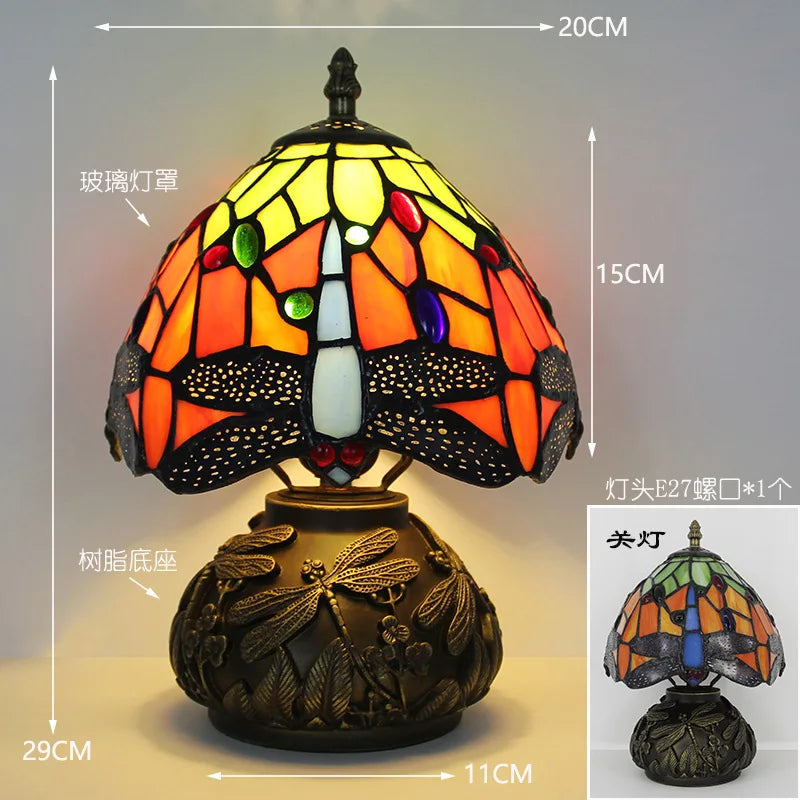 Lampe de Table Style Tiffany Libellule en Verre Teinté