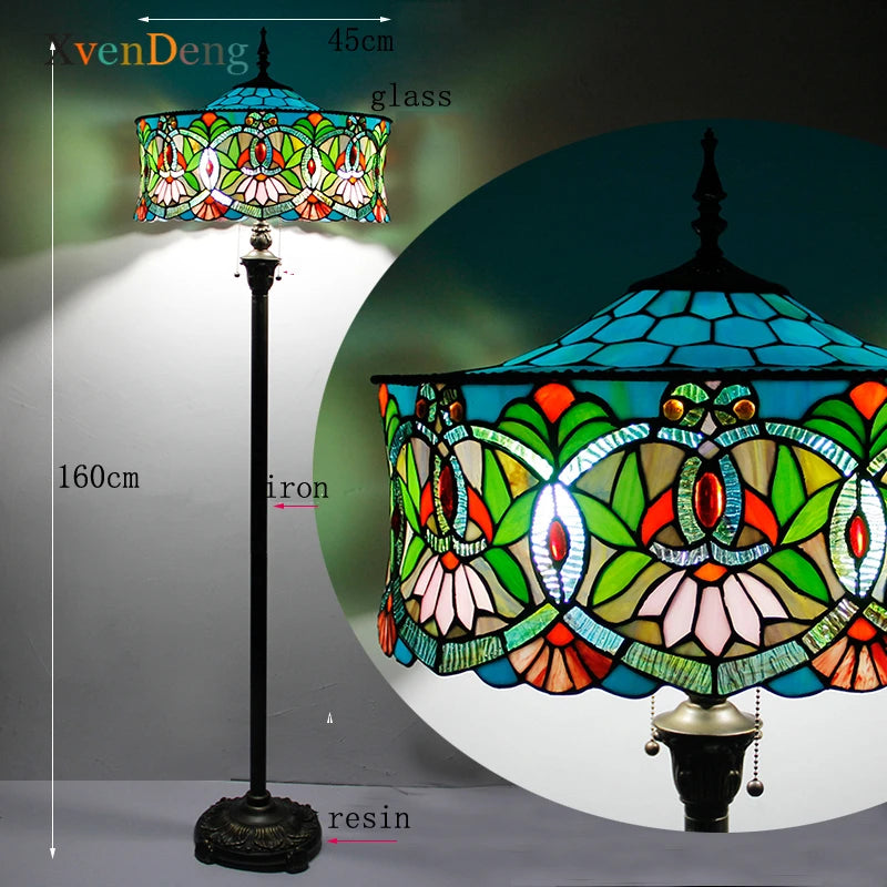 Lampadaire en Vitrail Tiffany Floral Coloré