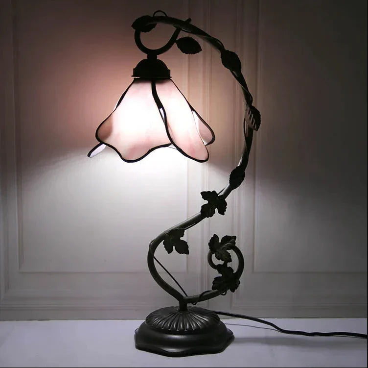 Lampe de Table Art Nouveau Vigne et Fleur Rose