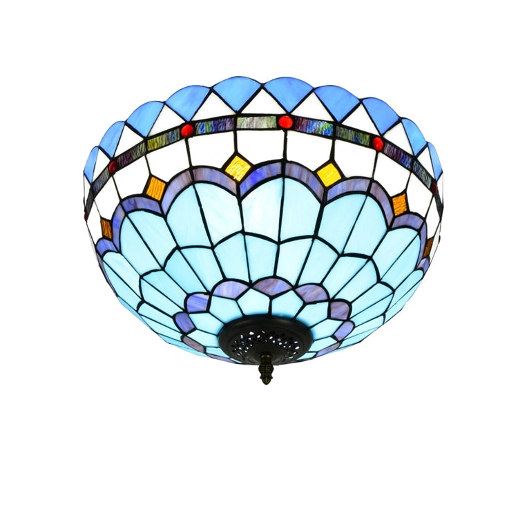 Plafonnier Dôme en Vitrail Style Tiffany Bleu et Blanc