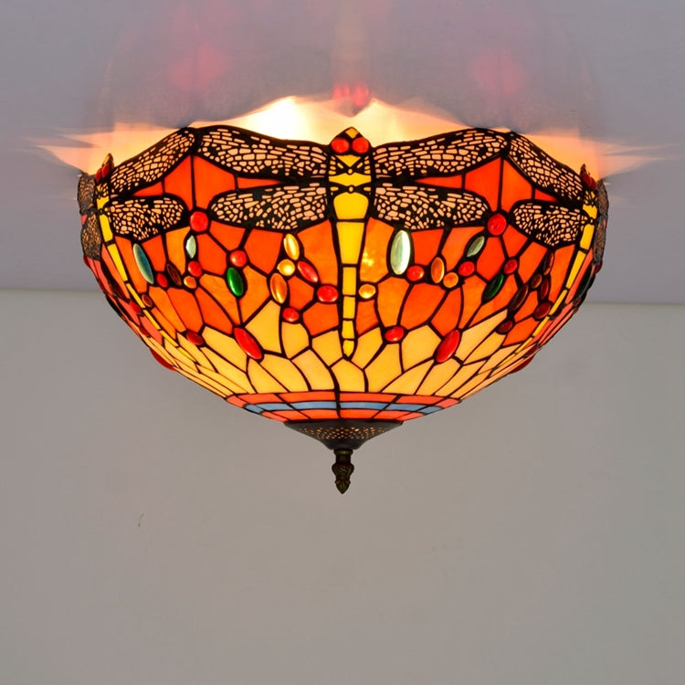 Plafonnier en Vitrail Libellule Rouge