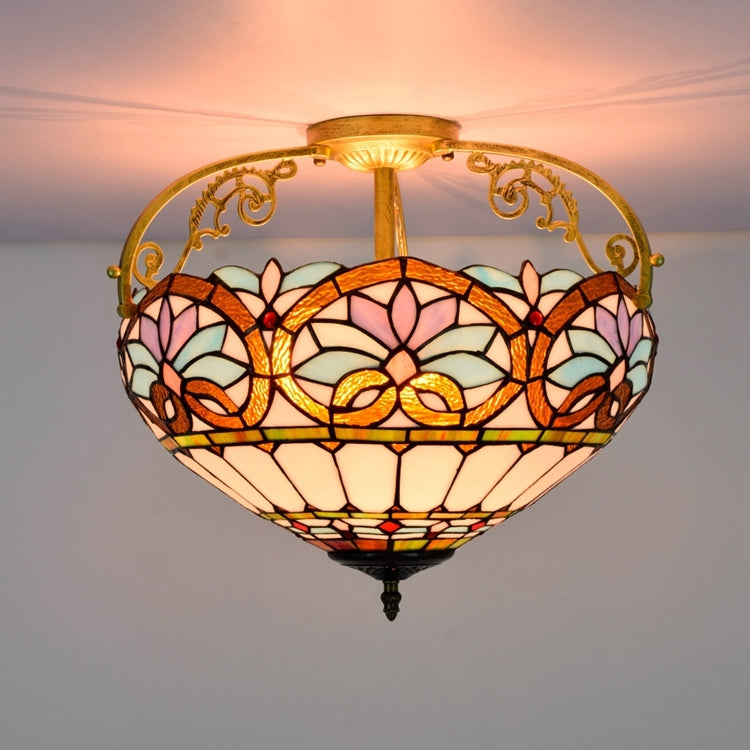 Plafonnier en Verre Teinté Style Tiffany Floral