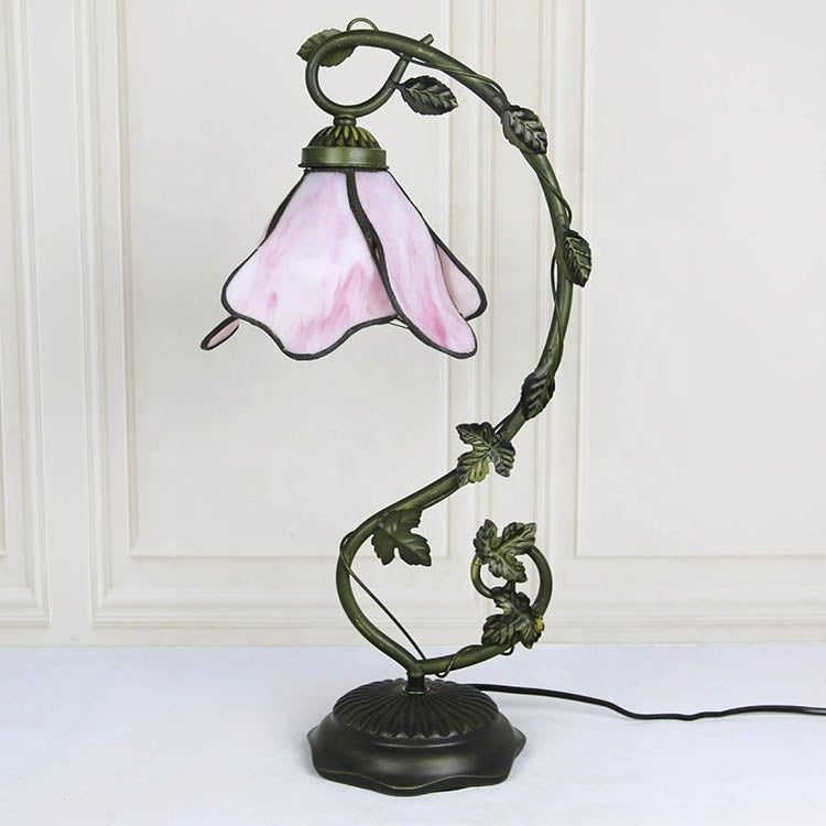 Lampe de Table Art Nouveau Vigne et Fleur Rose