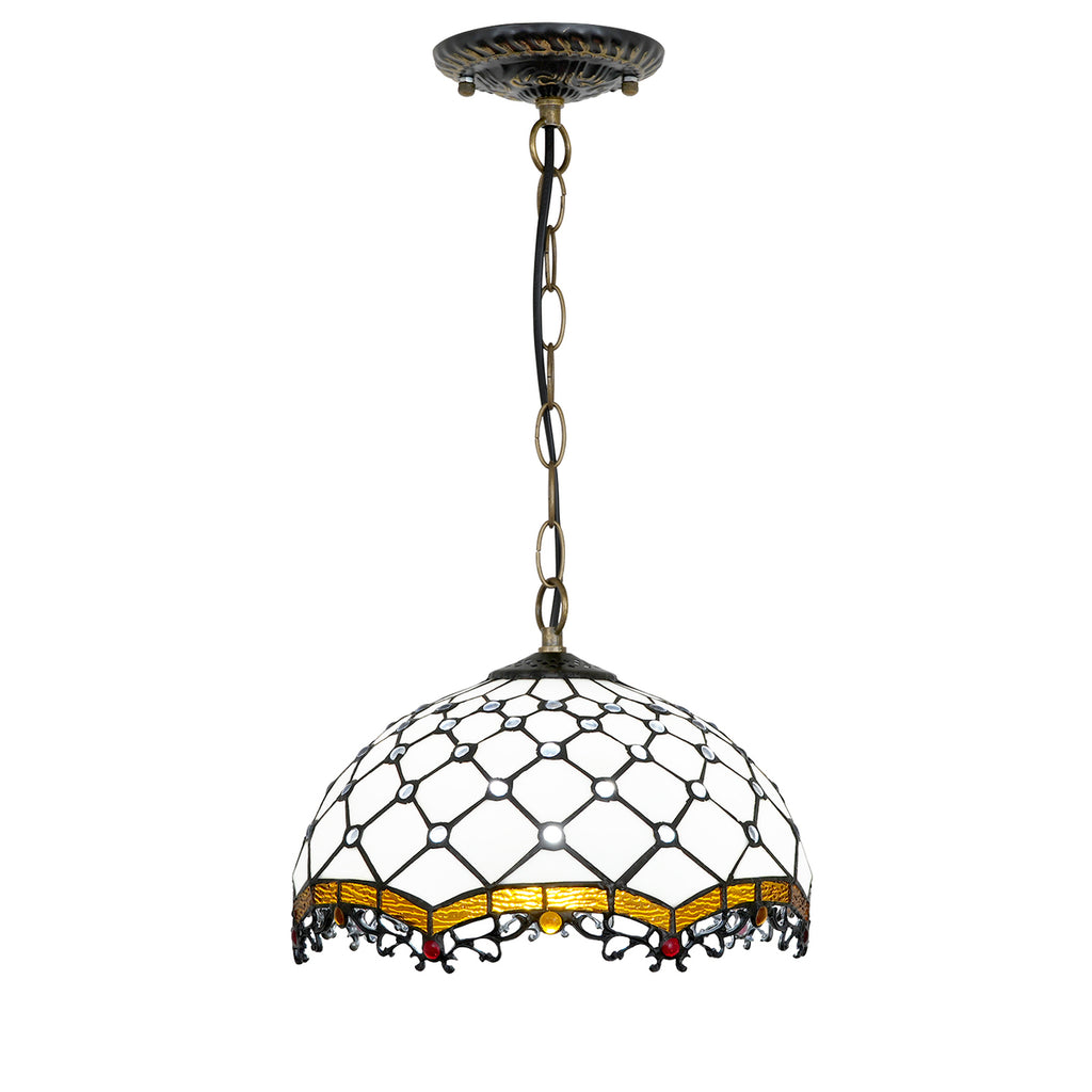 Suspension Style Tiffany en Vitrail Crème Ambre