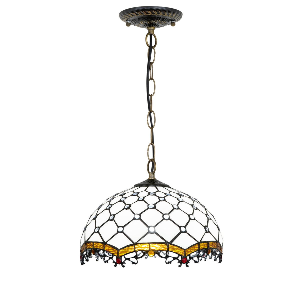 Suspension Style Tiffany en Vitrail Crème Ambre
