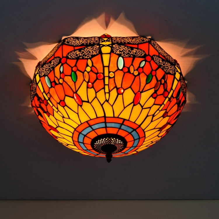 Plafonnier en Vitrail Libellule Rouge