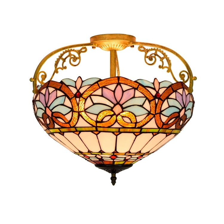 Plafonnier en Verre Teinté Style Tiffany Floral