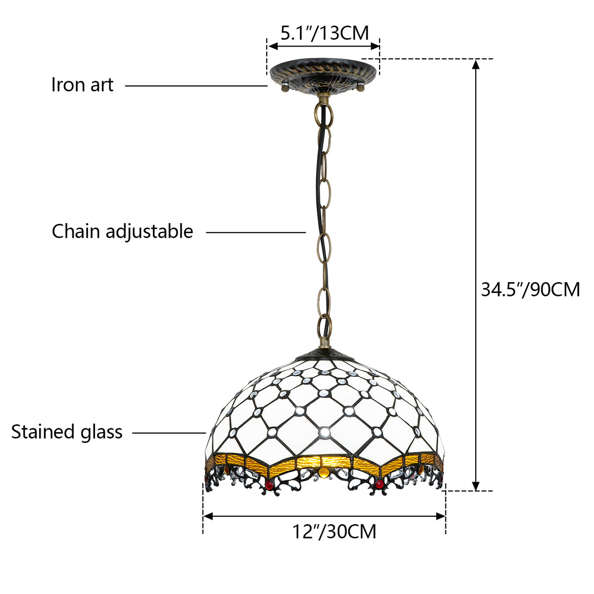Suspension Style Tiffany en Vitrail Crème Ambre