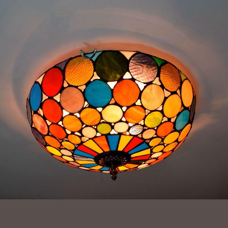 Plafonnier en Vitrail Façon Tiffany Cercles Vifs