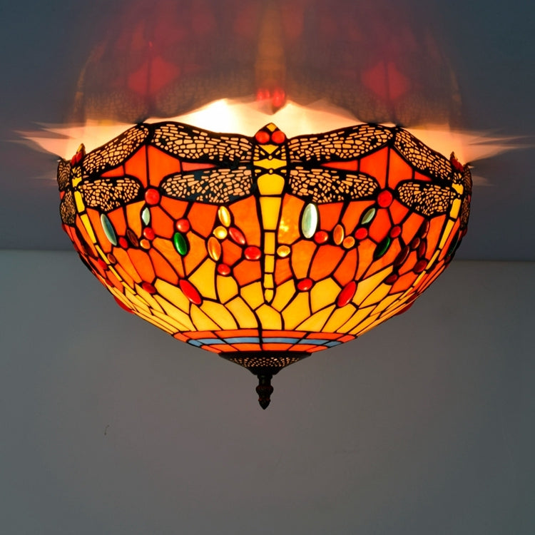 Plafonnier en Vitrail Libellule Rouge