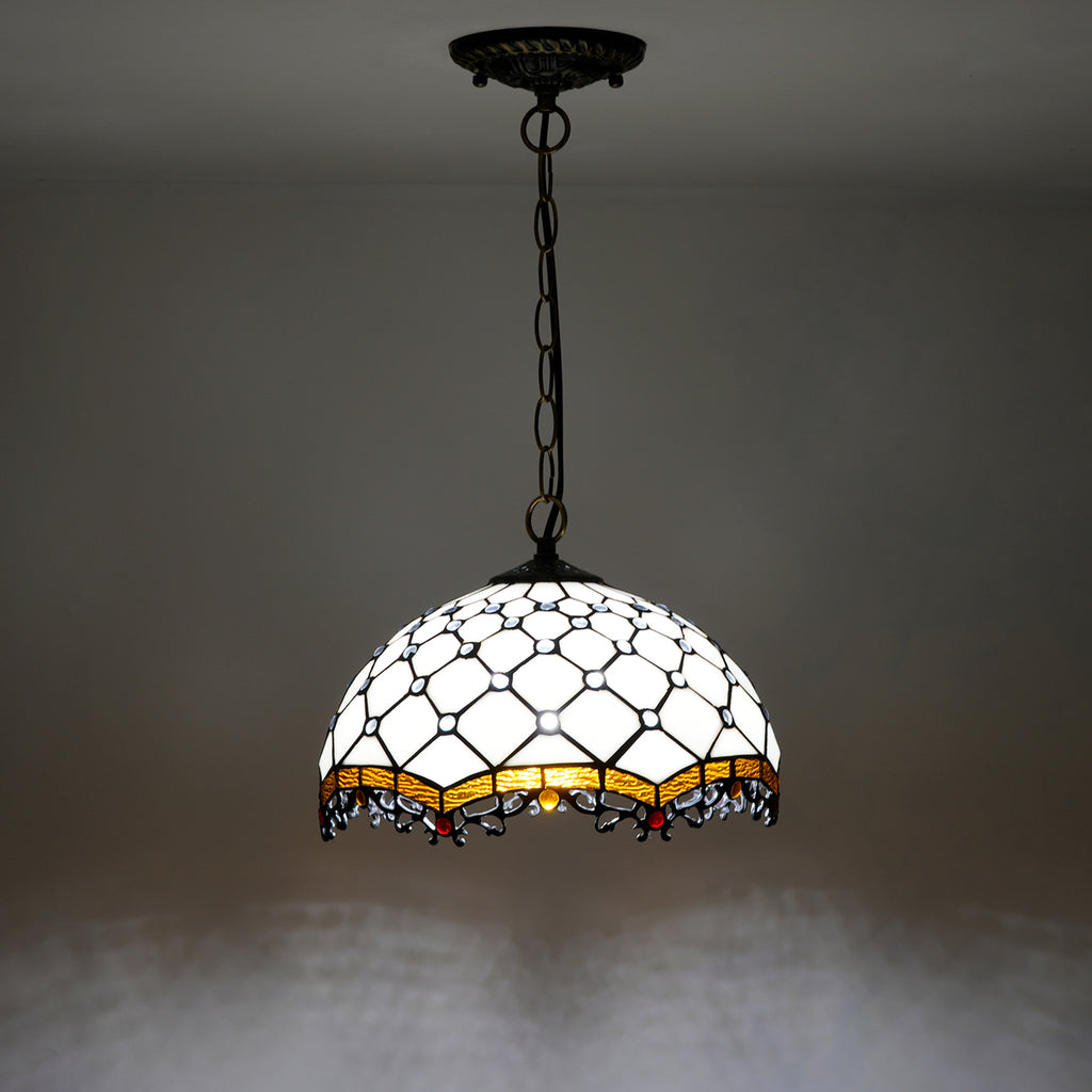 Suspension Style Tiffany en Vitrail Crème Ambre
