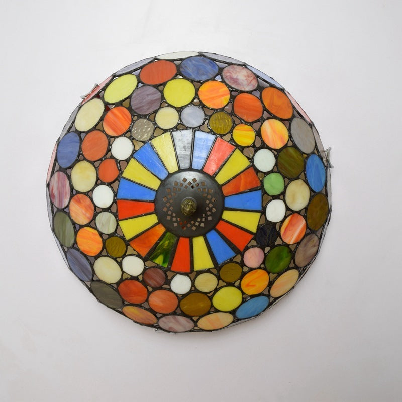 Plafonnier en Vitrail Façon Tiffany Cercles Vifs