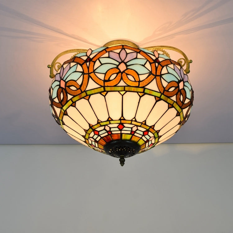 Plafonnier en Verre Teinté Style Tiffany Floral