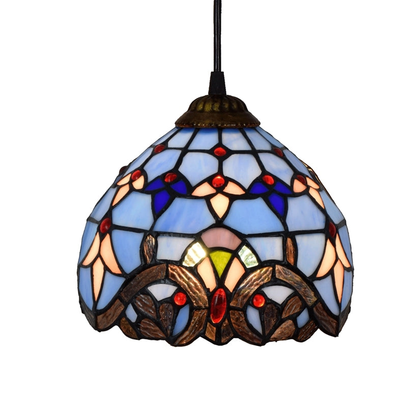 Luminaire Suspendu en Verre Teinté Style Tiffany Bleu