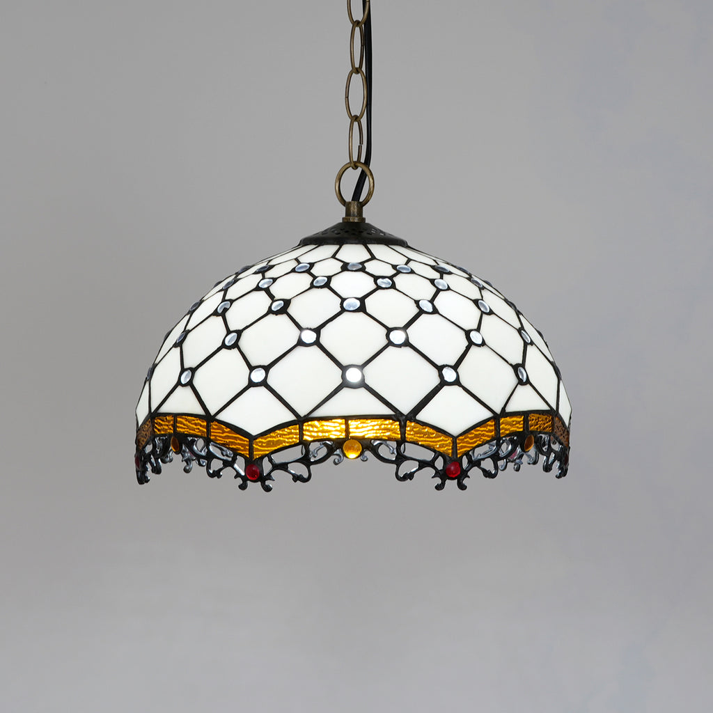 Suspension Style Tiffany en Vitrail Crème Ambre