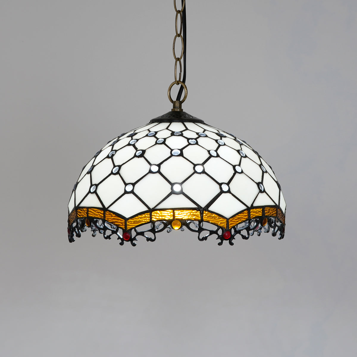 Suspension Style Tiffany en Vitrail Crème Ambre