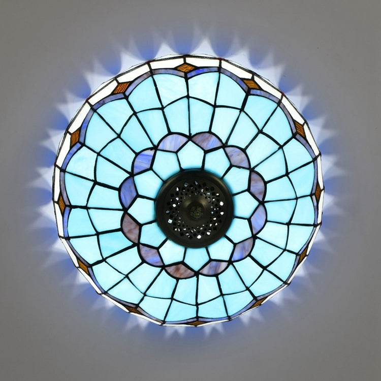 Plafonnier Dôme en Vitrail Style Tiffany Bleu et Blanc