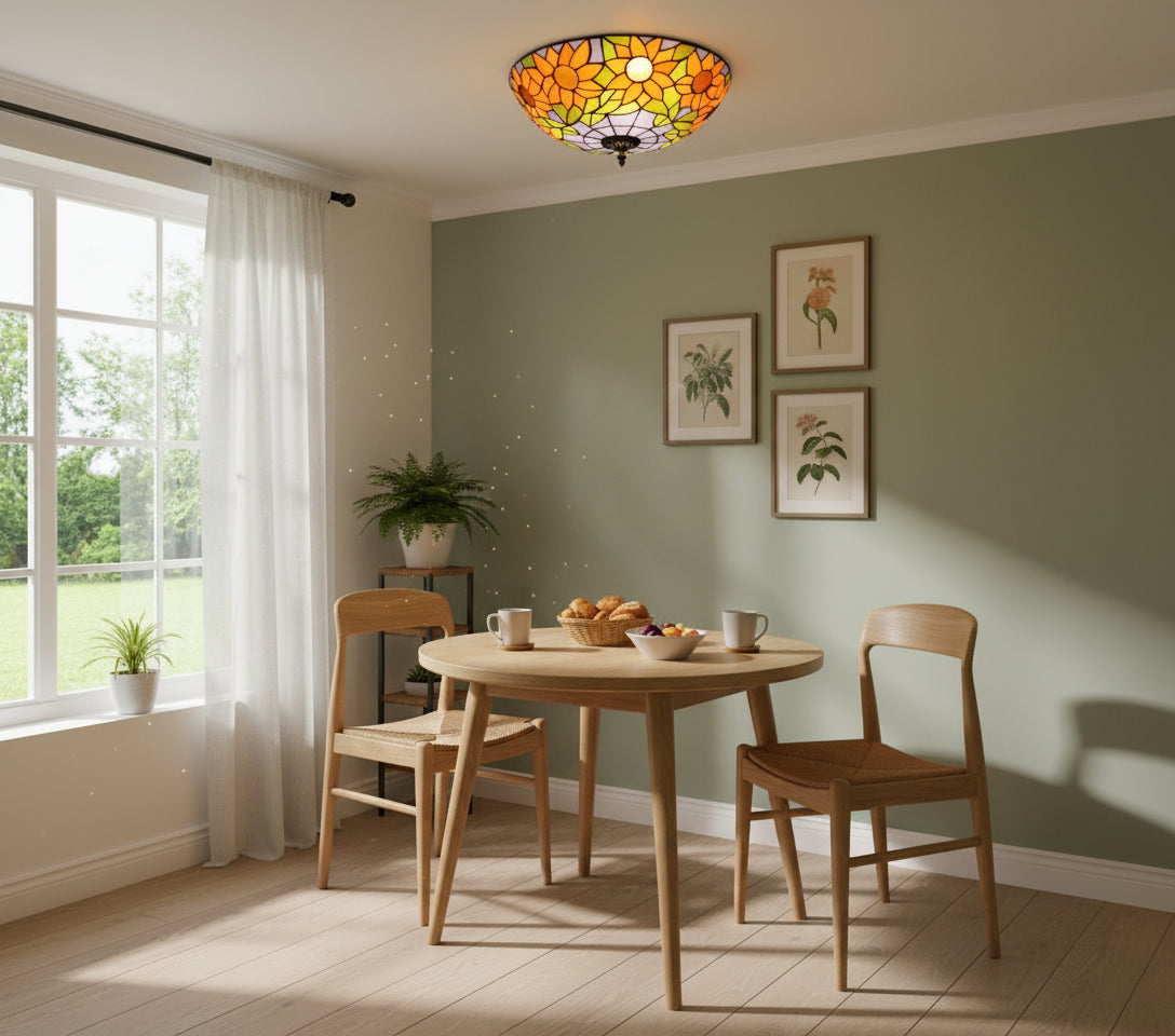 Plafonnier en Vitrail Style Tiffany Tournesols