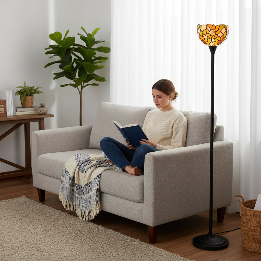 Lampadaire Style Tiffany avec Abat-jour Tournesol