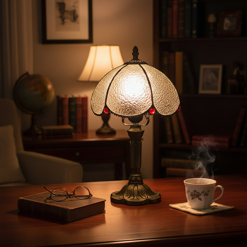 Lampe De Table Style Tiffany Abat-jour En Verre Rouge