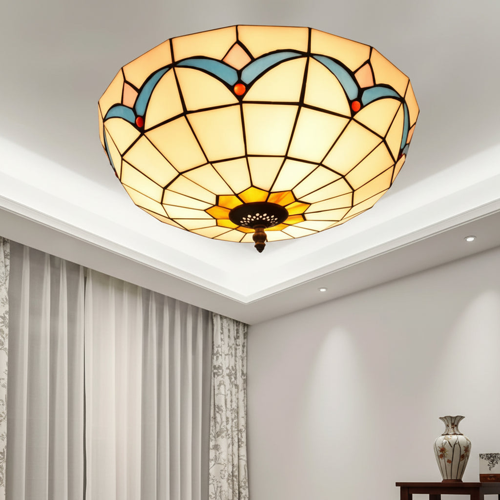 Plafonnier Tiffany en Vitrail Géométrique