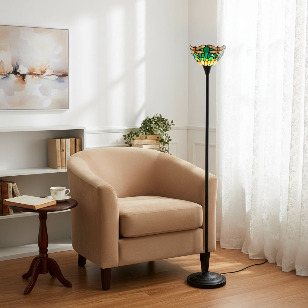 Lampadaire Style Tiffany en Vitrail Libellules