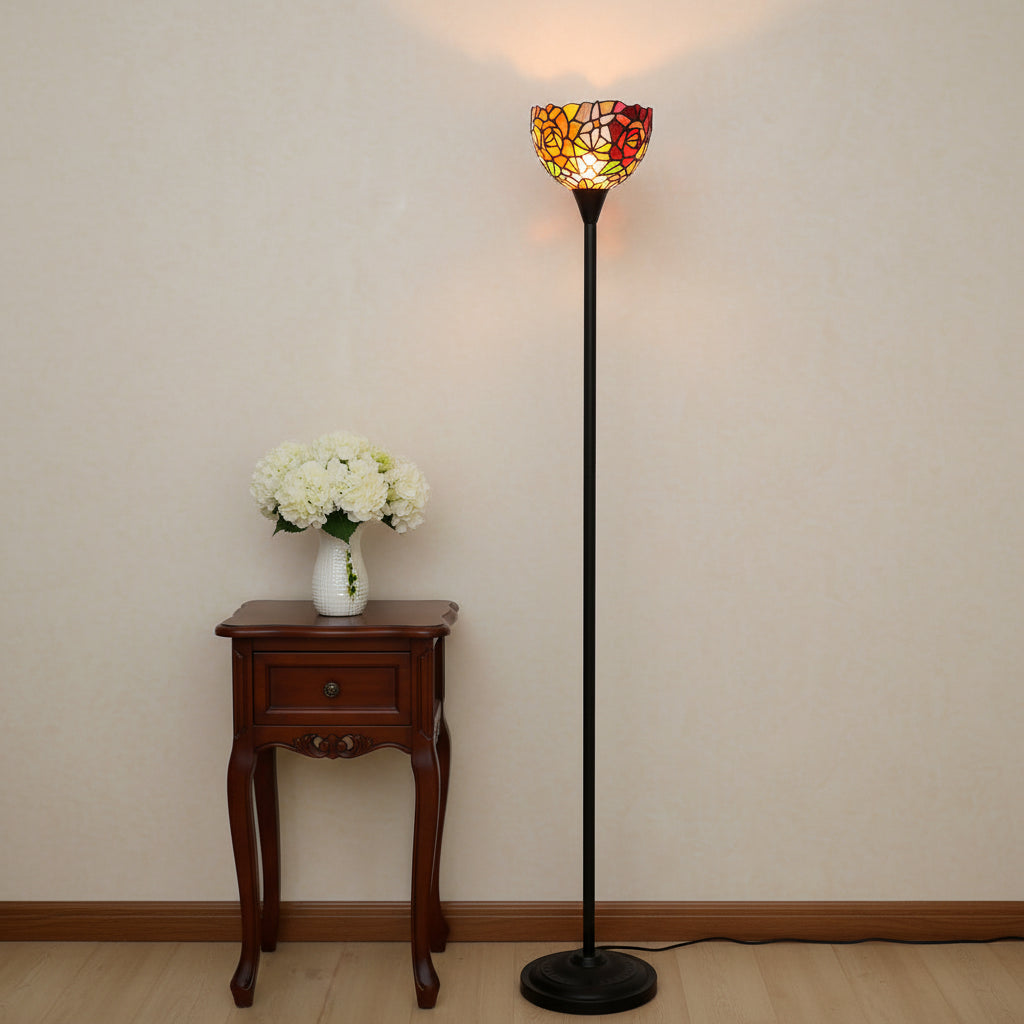 Lampadaire Style Tiffany en Verre Teinté Floral