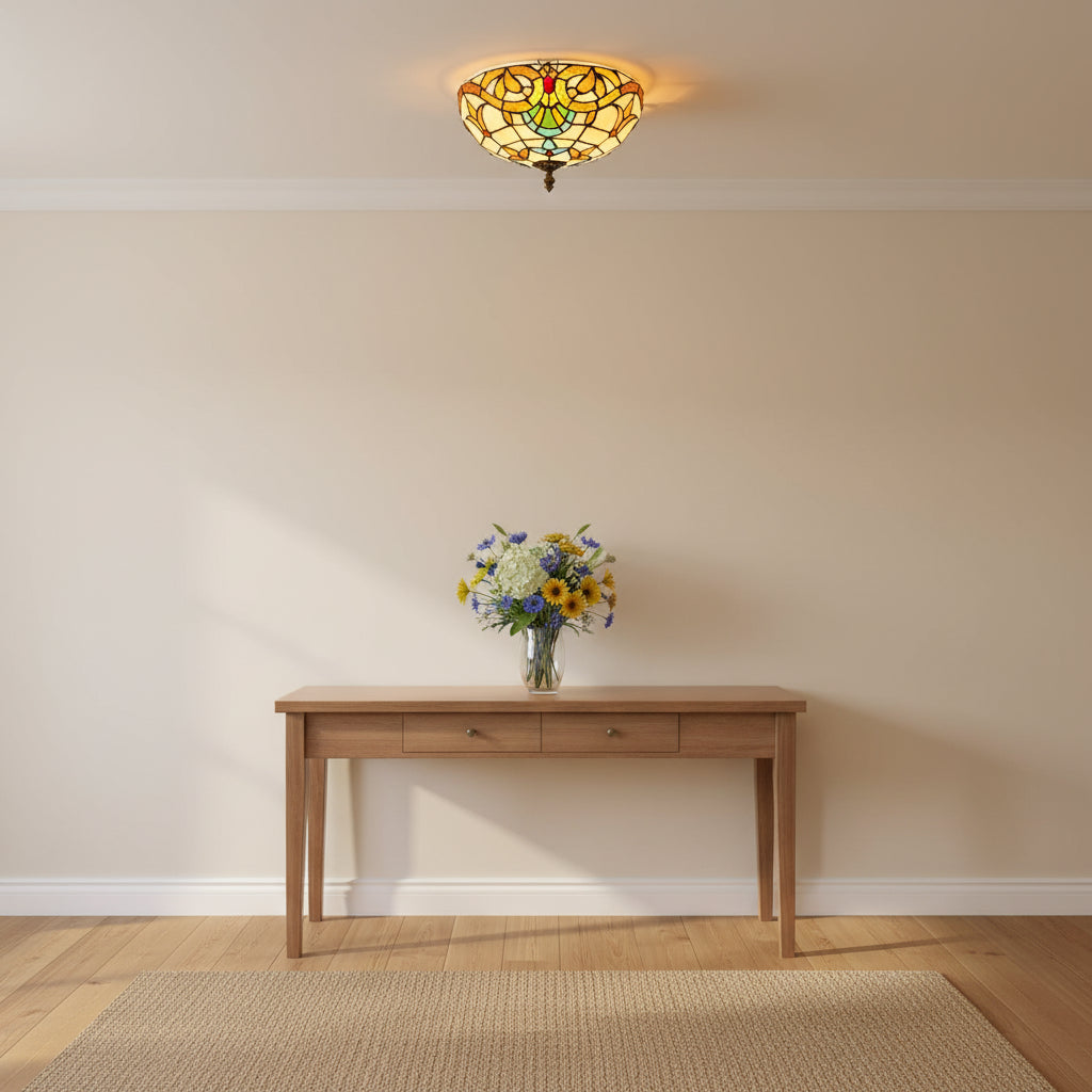 Plafonnier En Vitrail Tiffany Multicolore
