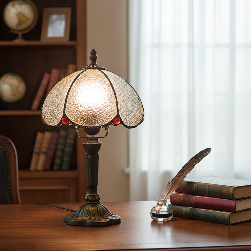 Lampe De Table Style Tiffany Abat-jour En Verre Rouge