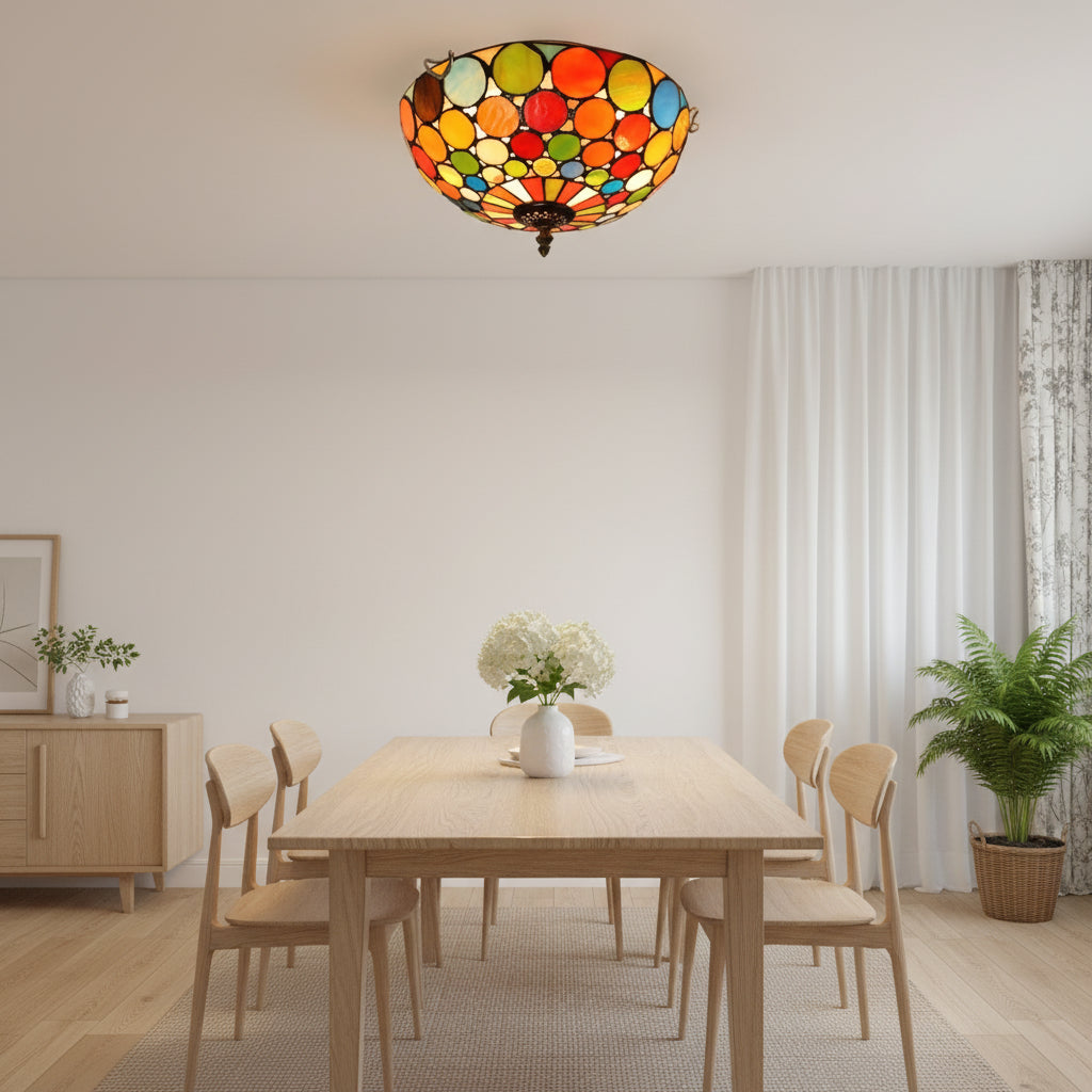 Plafonnier en Vitrail Multicolore Style Tiffany
