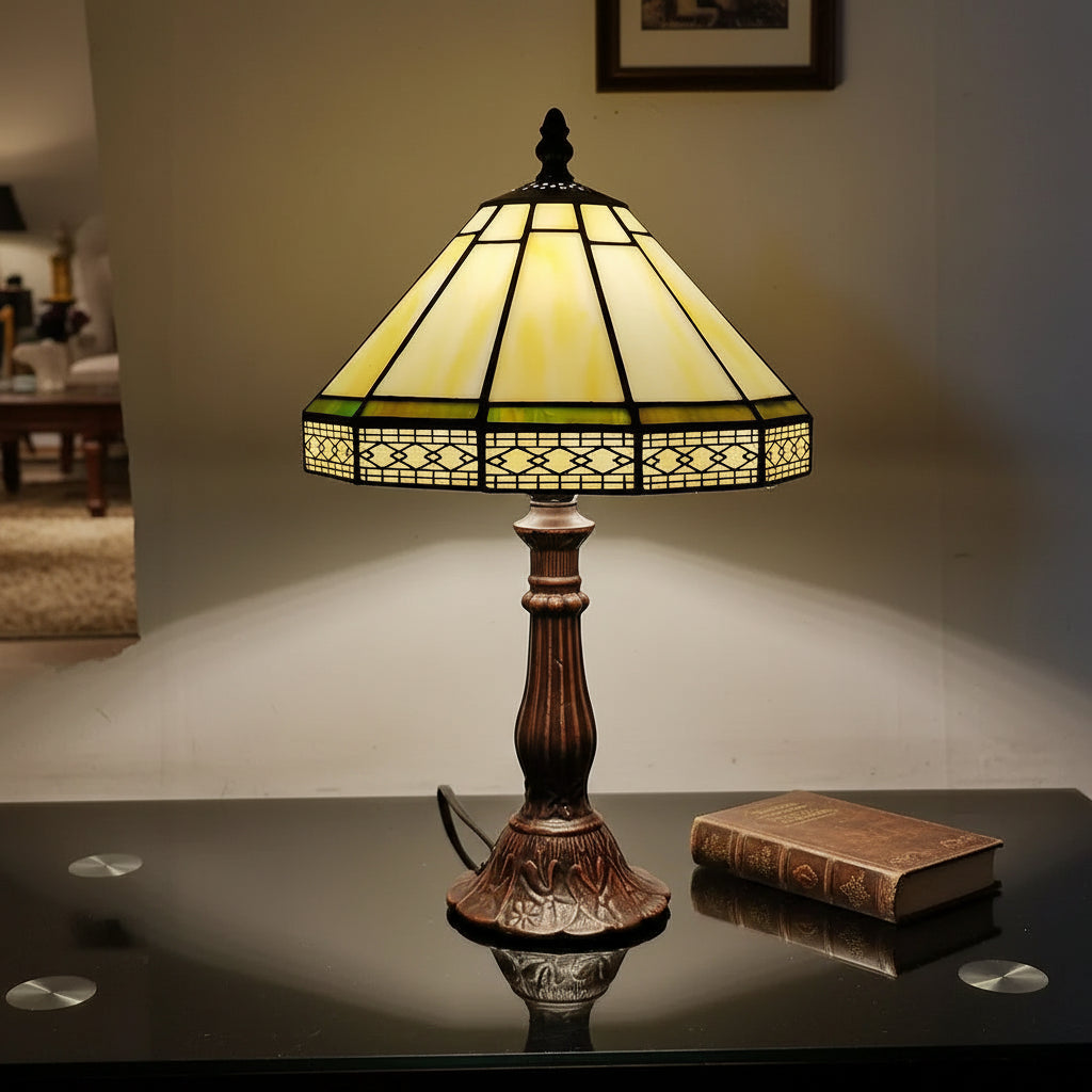 Lampe à Poser Tiffany en Vitrail Jaune et Vert