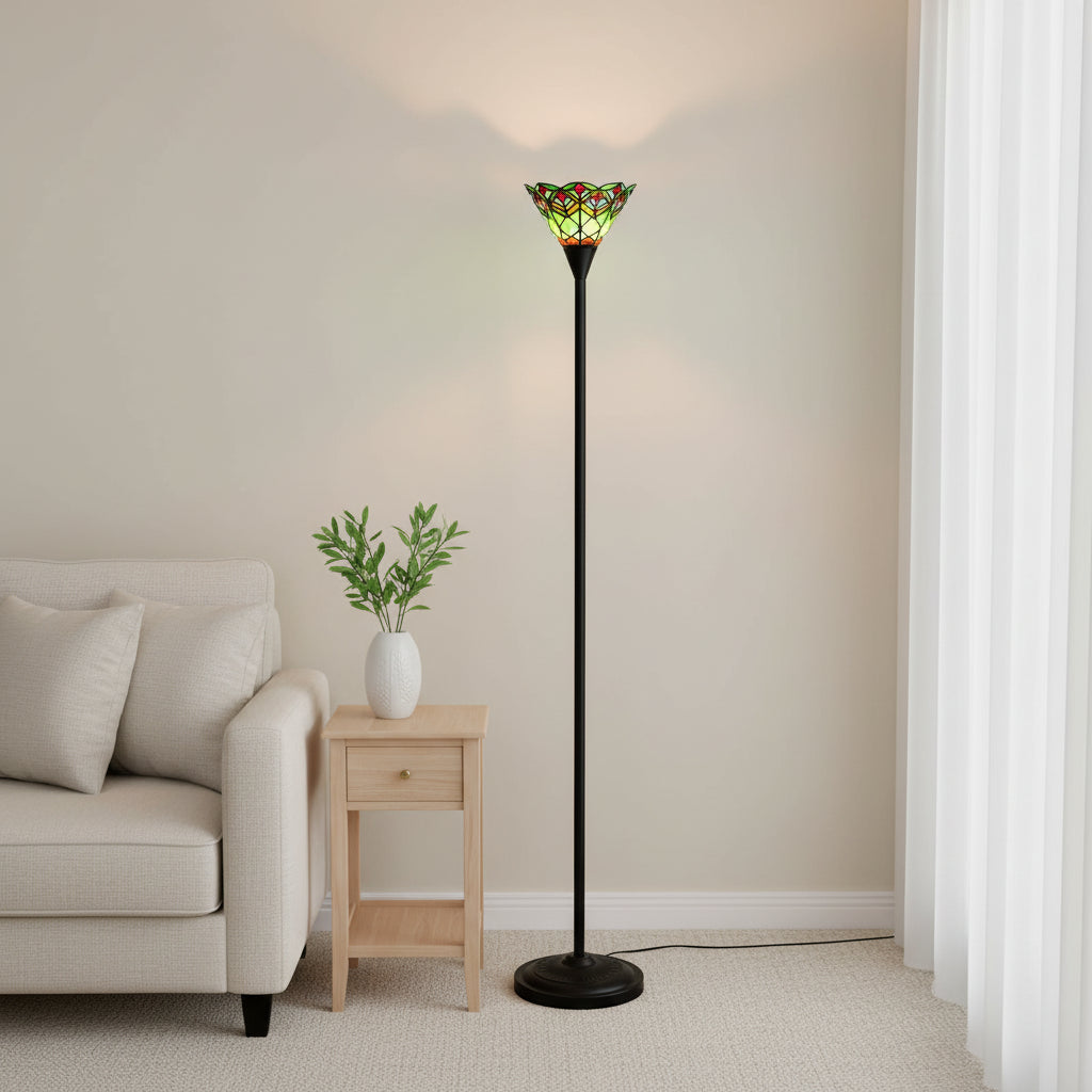Lampadaire en Vitrail Multicolore Style Tiffany