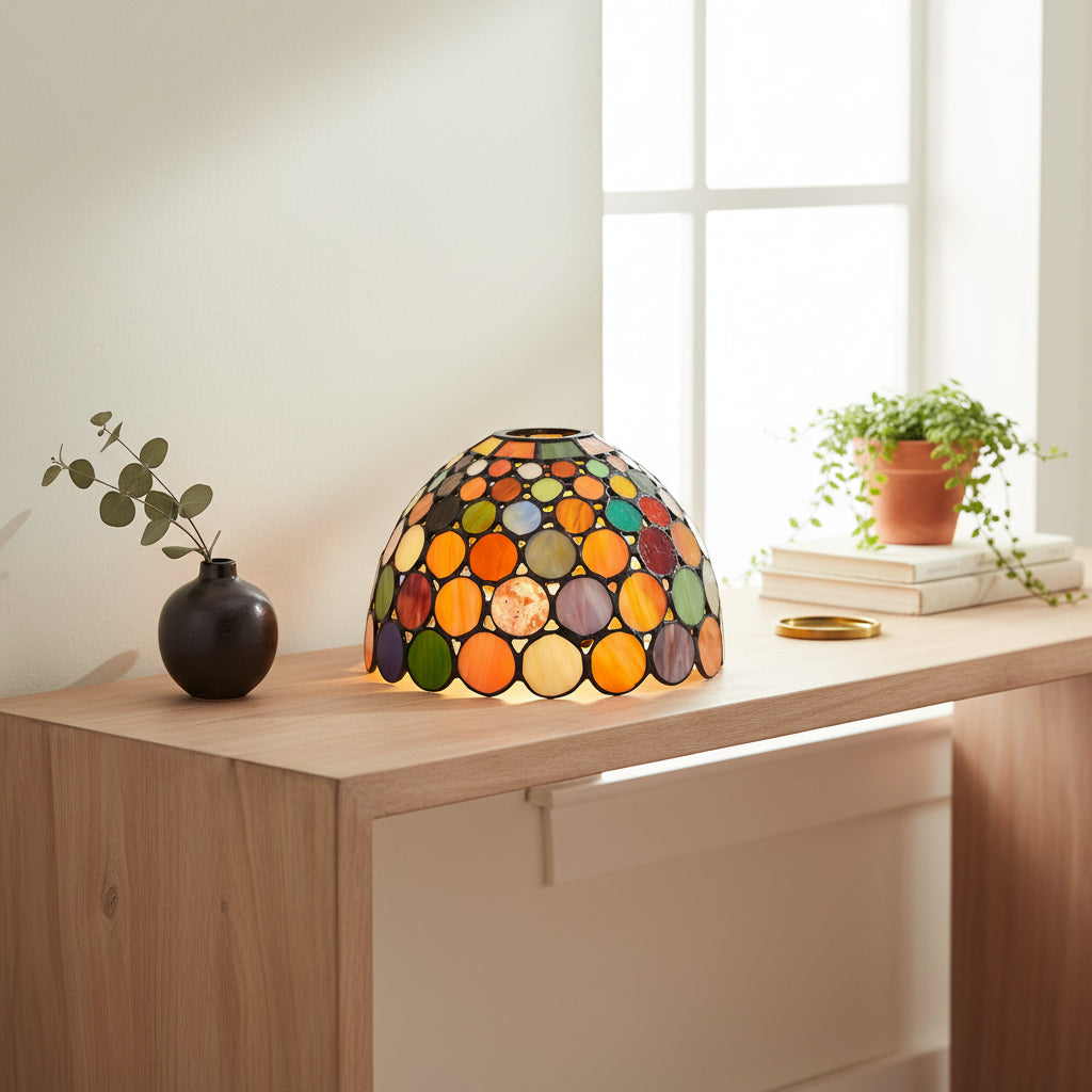 Abat-Jour en Verre Teinté Mosaïque Circulaire Multicolore