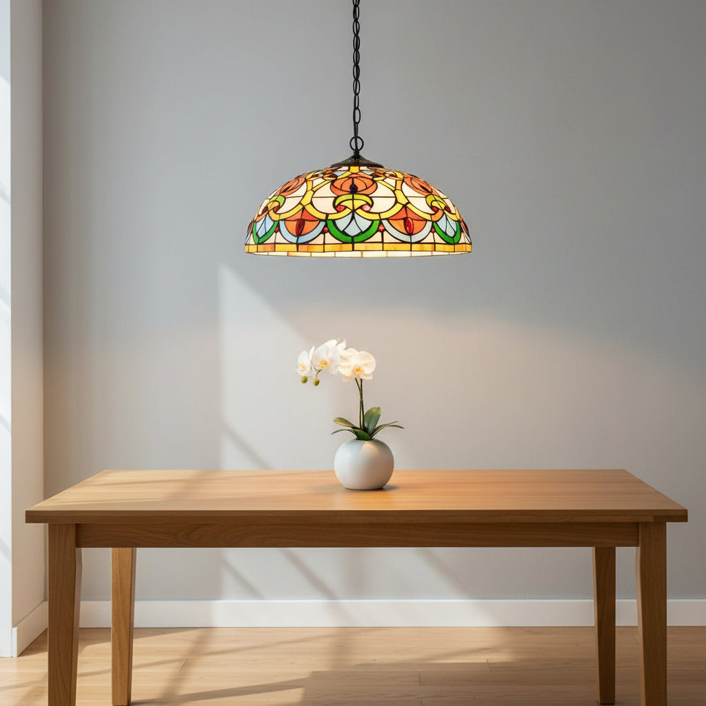 Suspension Dôme en Vitrail Style Tiffany Multicolore