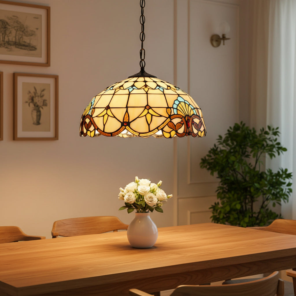 Suspension Dôme en Vitrail Style Tiffany Ambre
