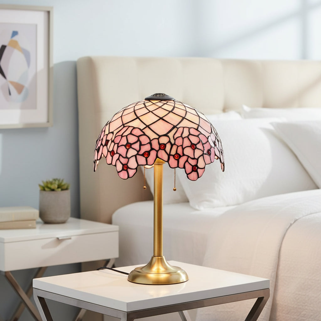 Abat-jour en Vitrail Rose Floral et Géométrique