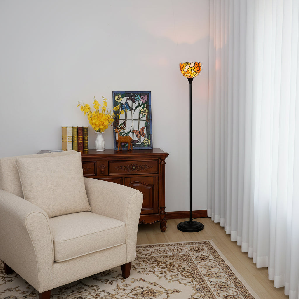 Lampadaire Style Tiffany avec Abat-jour Tournesol