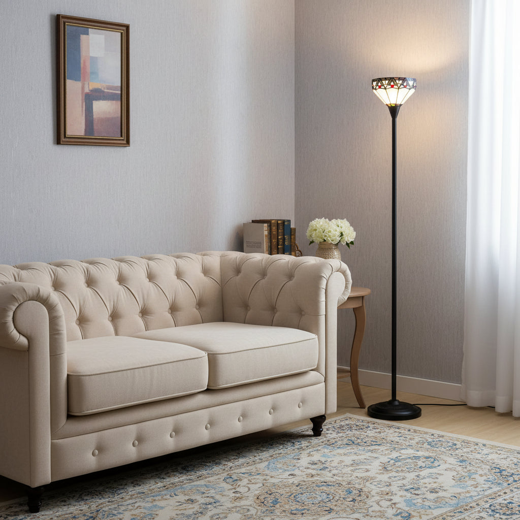 Lampadaire Style Tiffany avec Abat-jour Vitrail Géométrique